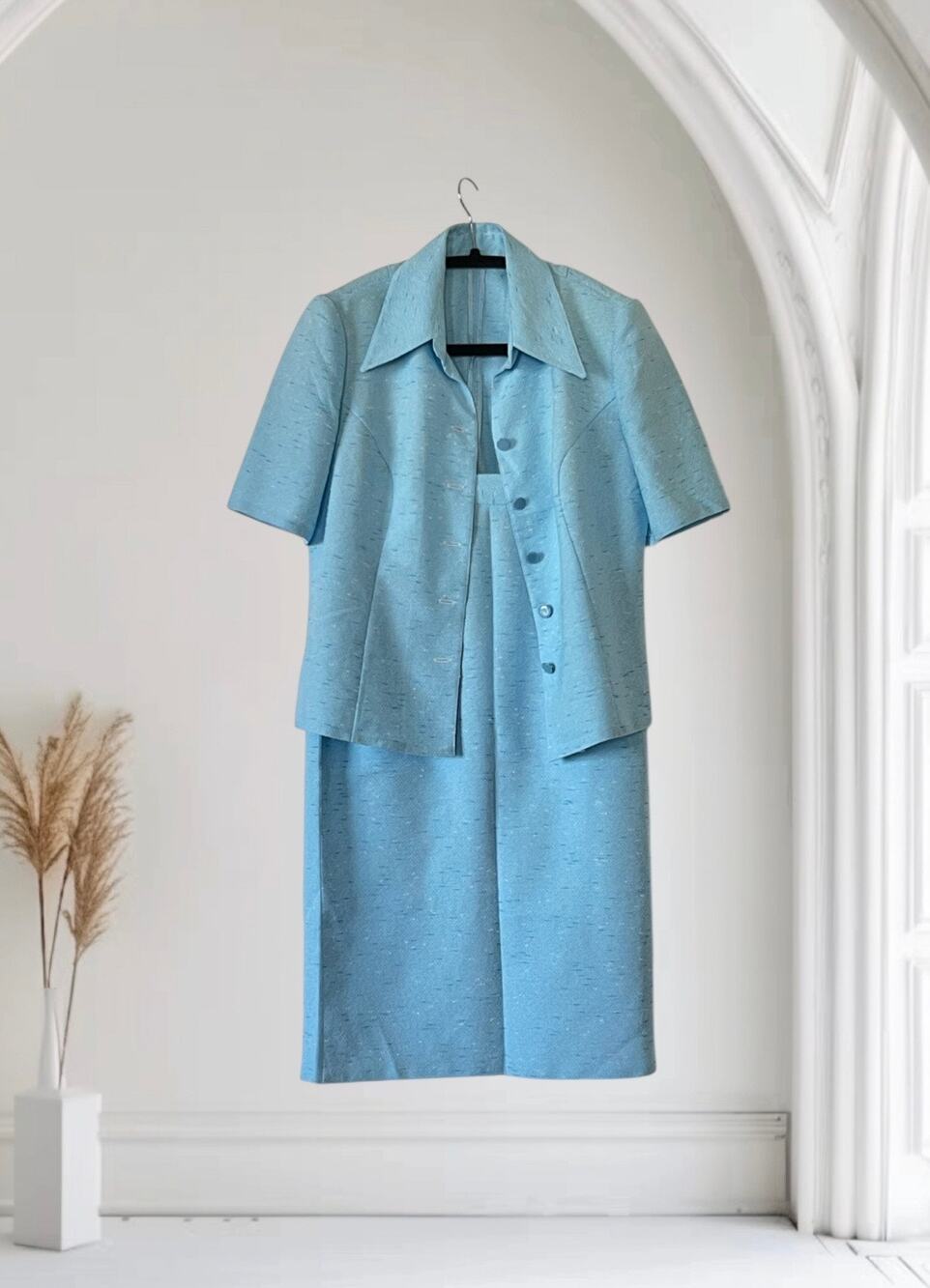 Vintage Blue 2 Pieces Suit Skirt Blazer Size S, M